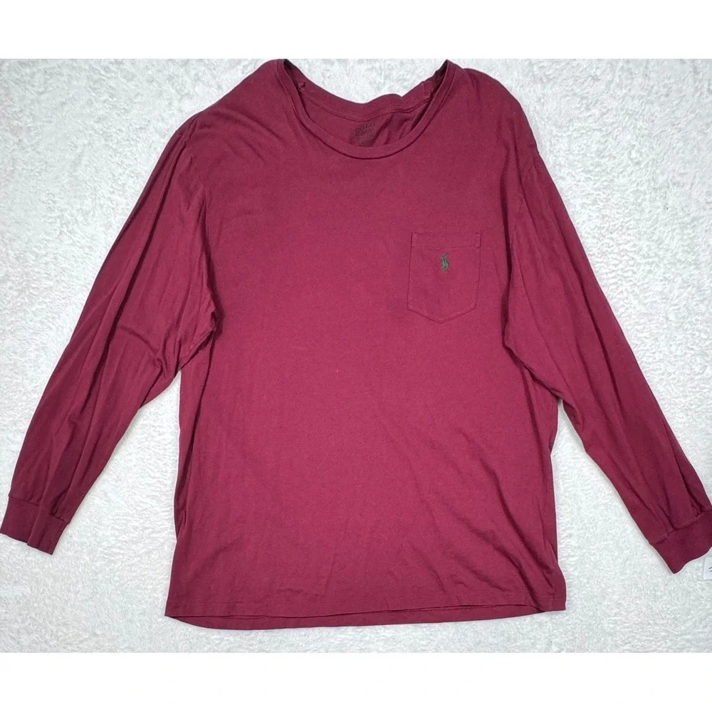 Polo Ralph Lauren T-Shirt Mens XXL Burgundy Preppy Pocket Long Sleeve